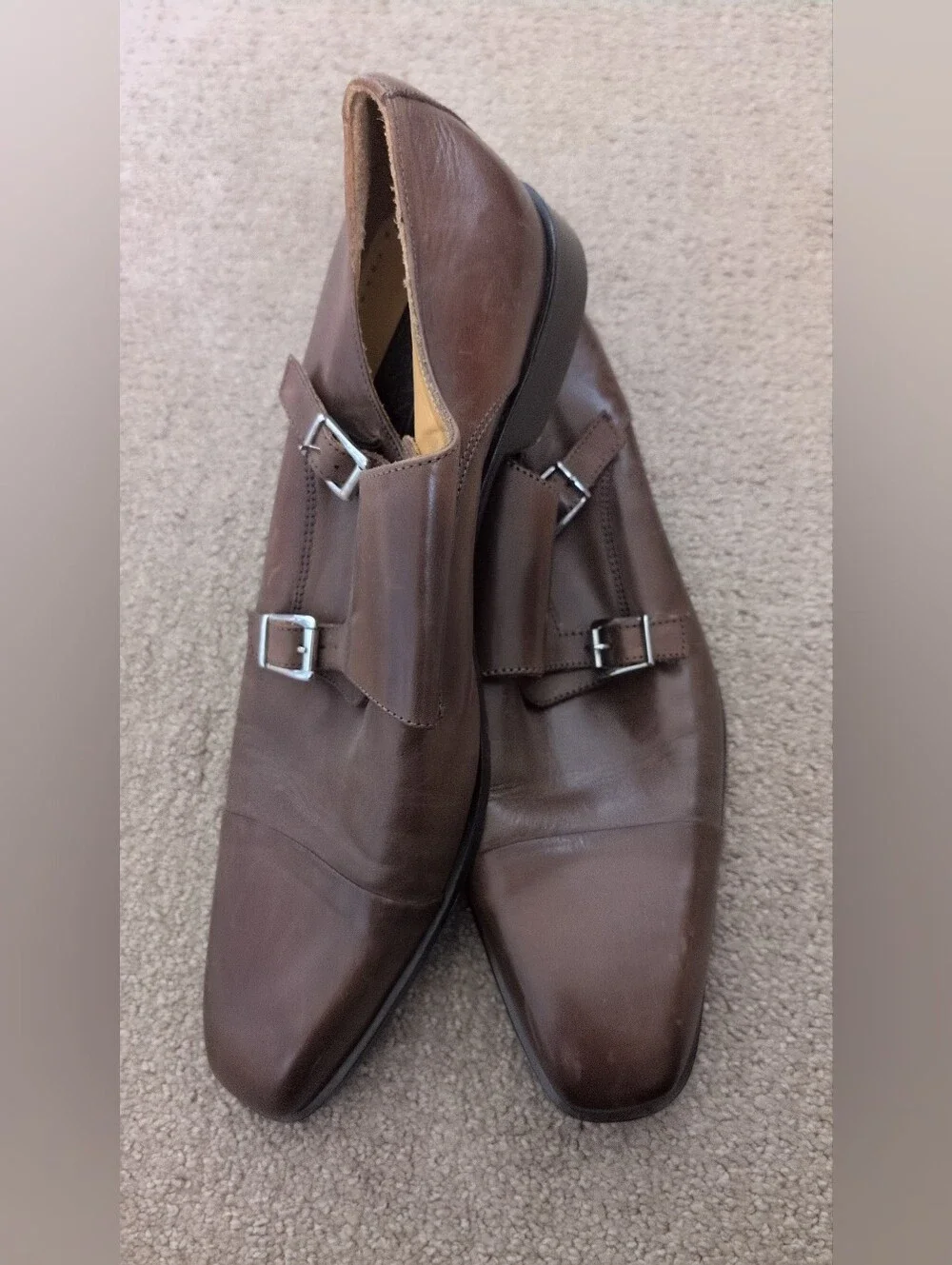 Mercanti Fiorentini Brown Leather Italian Double Monk Strap Dress Shoes